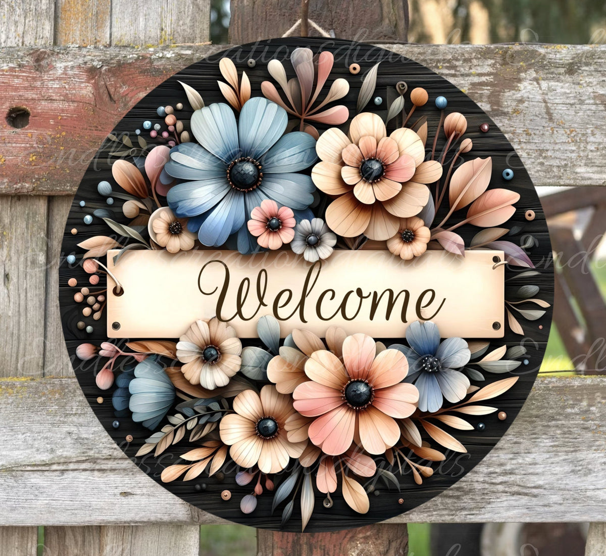 WELCOME DOOR HANGER, wreath sign, png, for sublimation high resolution 2 files for download, 1 add your own text