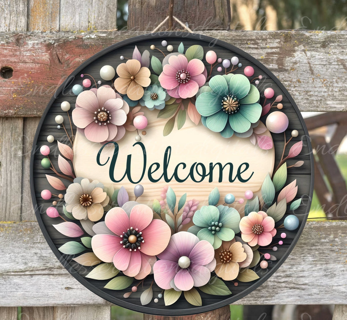 WELCOME DOOR HANGER, wreath sign, png, for sublimation high resolution 2 files for download, 1 add your own text