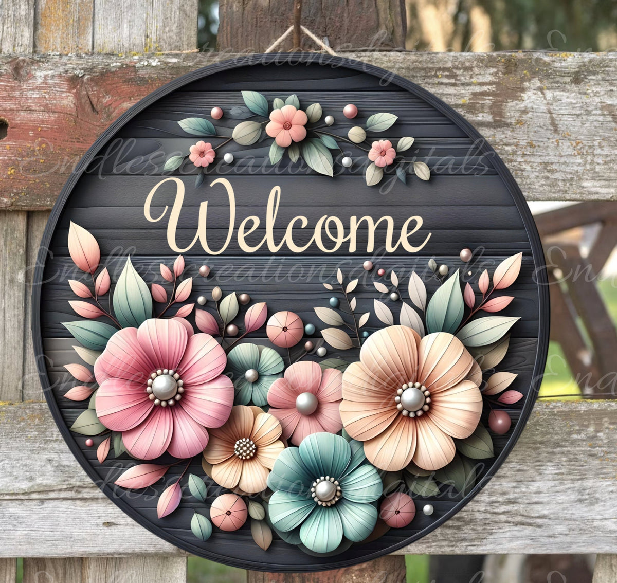 WELCOME DOOR HANGER, wreath sign, png, for sublimation high resolution 2 files for download, 1 add your own text