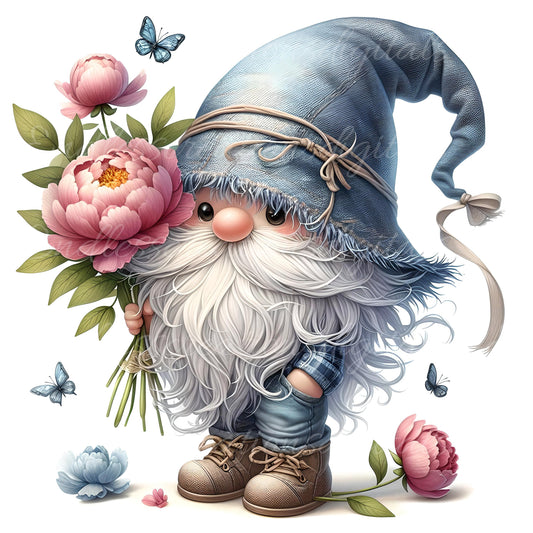 PEONY GNOME SUBLIMATION png, transparent  for sublimation high resolution, 5 files,
