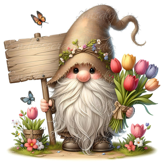 TULIP GNOMES SUBLIMATION png, transparent  for sublimation high resolution, 5 files, 3 files add your own text