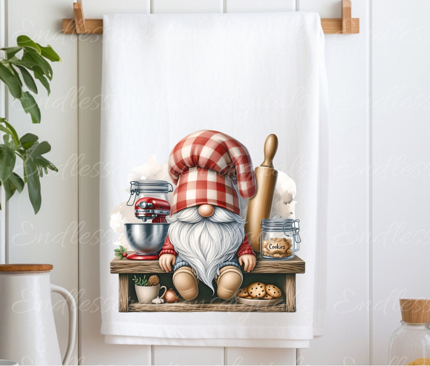 TEA TOWEL GNOME sublimation package of 5 high definition 300png, transparent add your own text