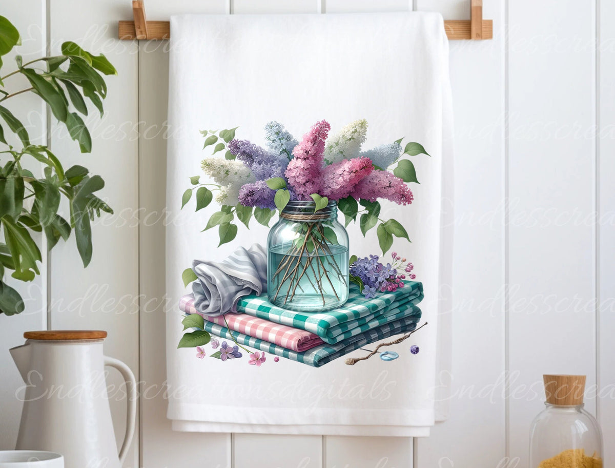 TEA TOWEL Floral sublimation package of 5 high definition 300png, transparent add your own text