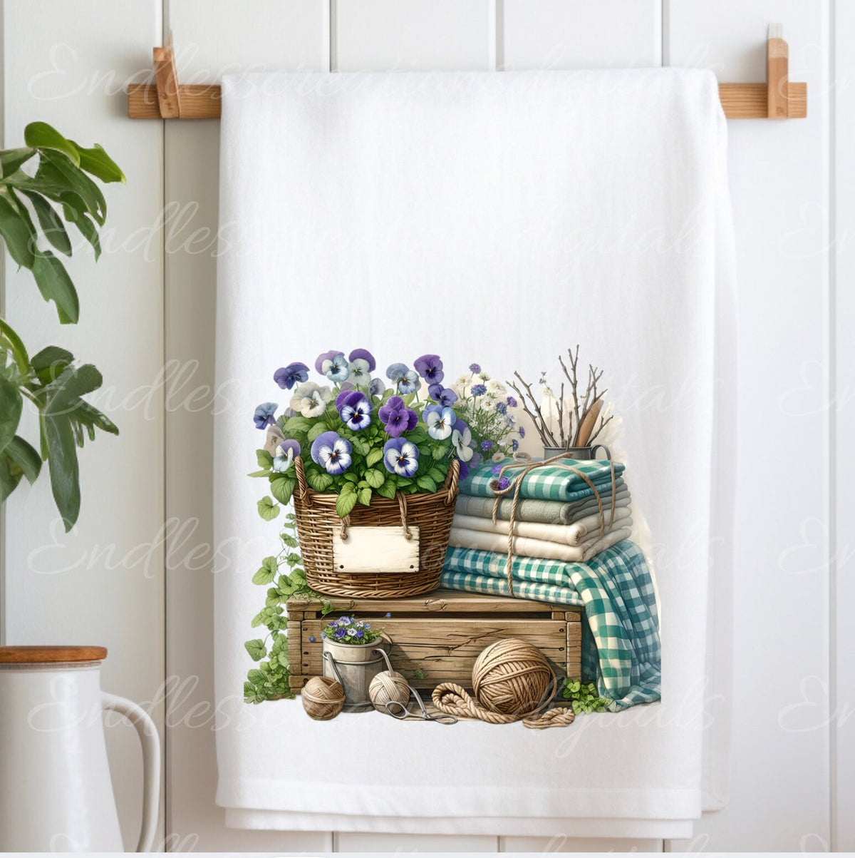 TEA TOWEL Floral sublimation package of 5 high definition 300png, transparent add your own text