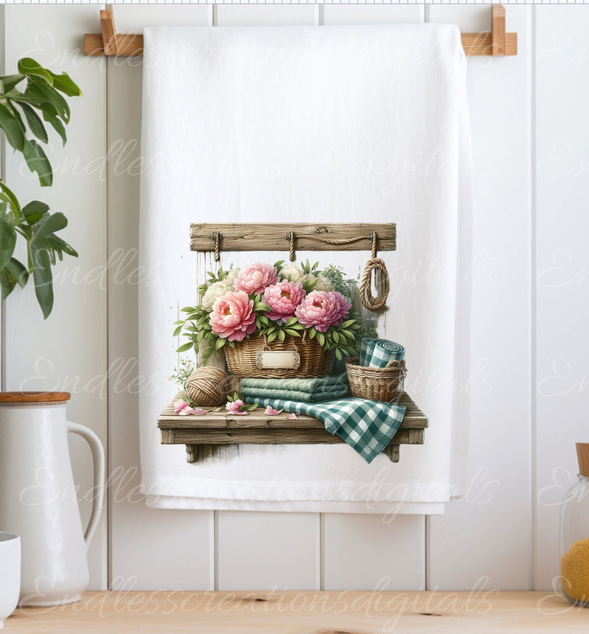 TEA TOWEL Floral sublimation package of 5 high definition 300png, transparent add your own text