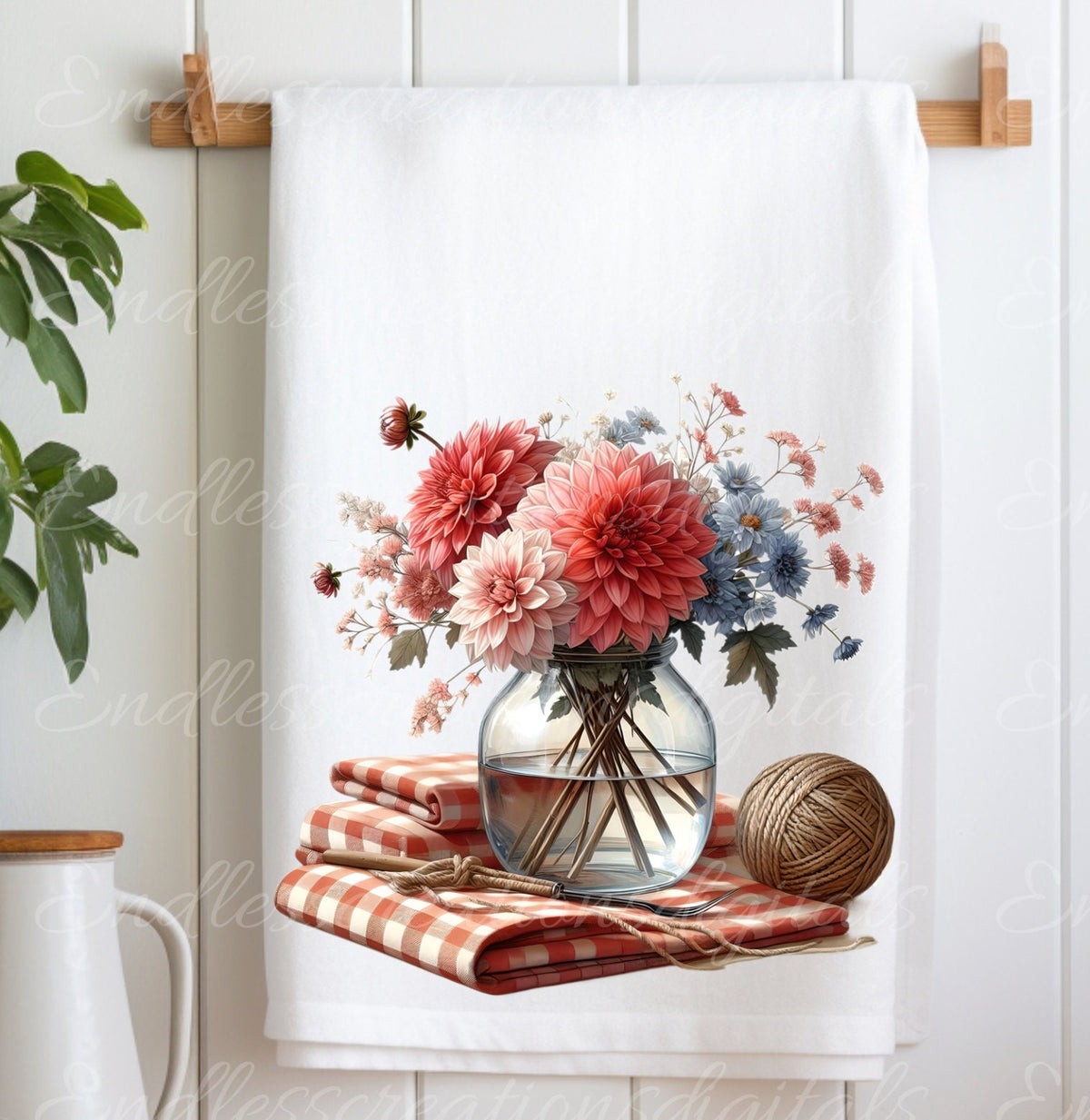 TEA TOWEL Floral sublimation package of 5 high definition 300png, transparent add your own text