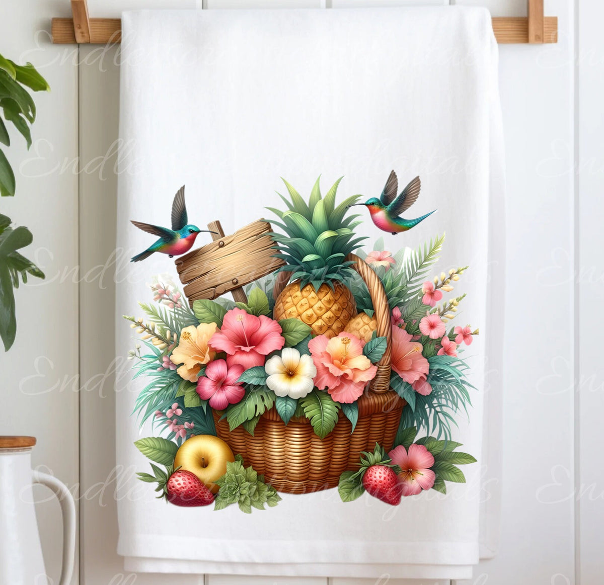 TROPICAL TEA TOWEL sublimation package of 5 high definition 300png, transparent add your own text
