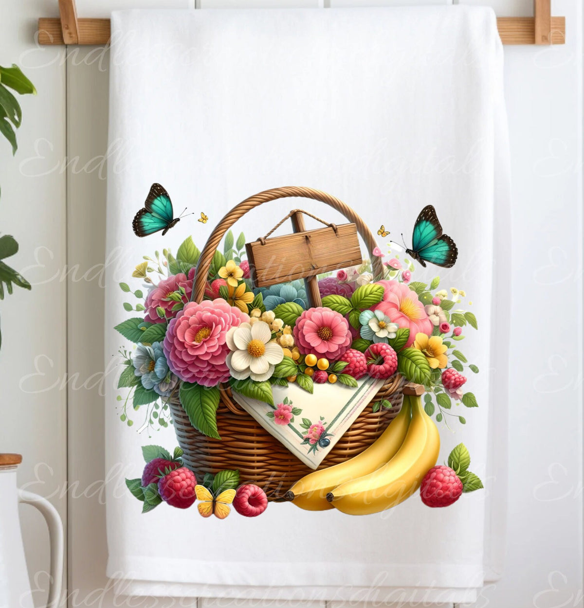 FLORAL TEA TOWEL sublimation package of 5 high definition 300png, transparent add your own text DIGITAL DOWNLOAD ONLY