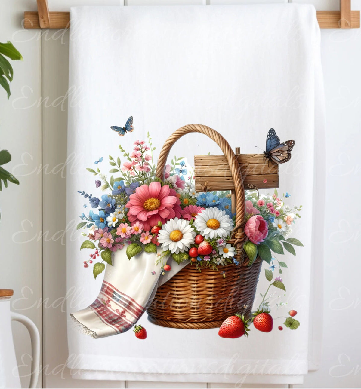 FLORAL TEA TOWEL sublimation package of 5 high definition 300png, transparent add your own text DIGITAL DOWNLOAD ONLY