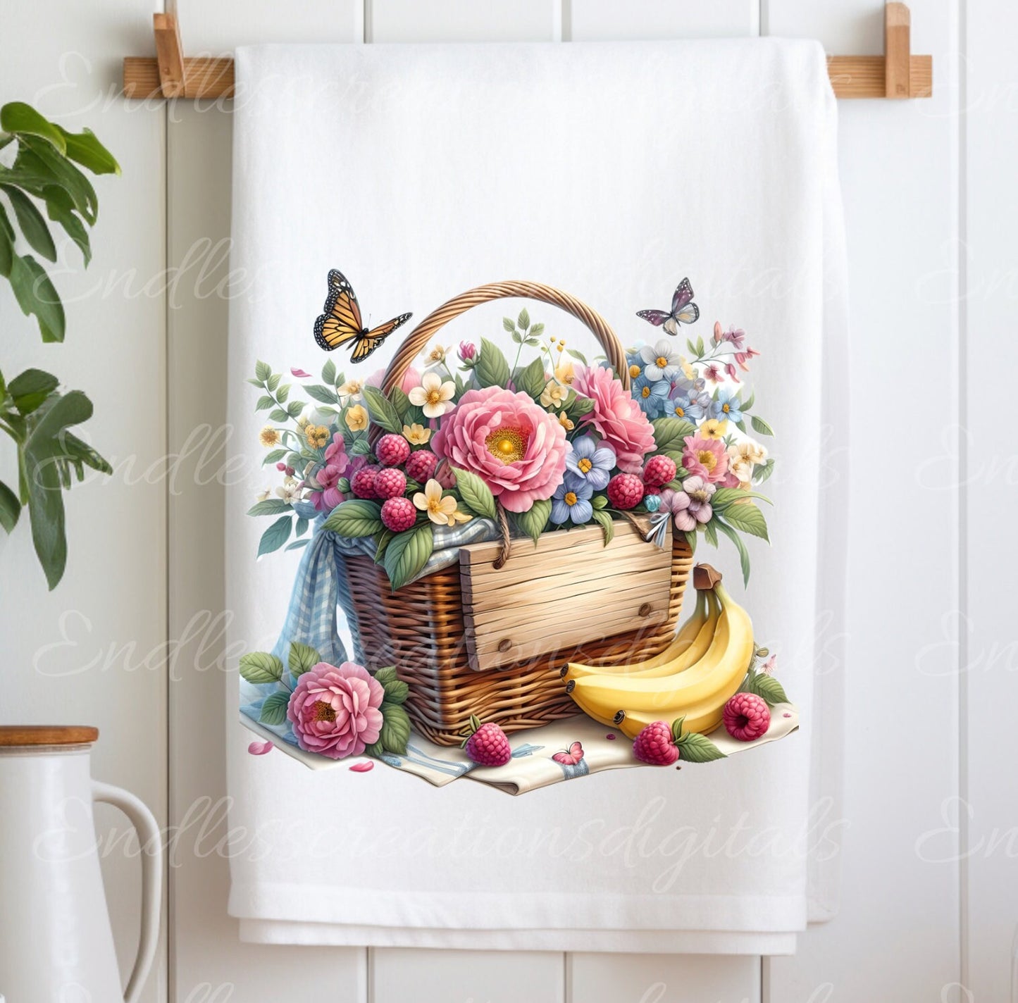 FLORAL TEA TOWEL sublimation package of 5 high definition 300png, transparent add your own text