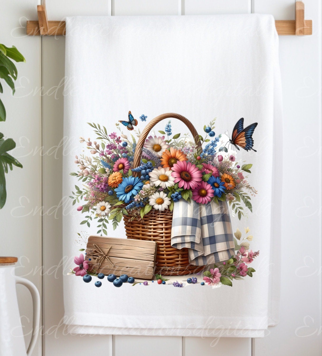 FLORAL TEA TOWEL sublimation package of 5 high definition 300png, transparent add your own text