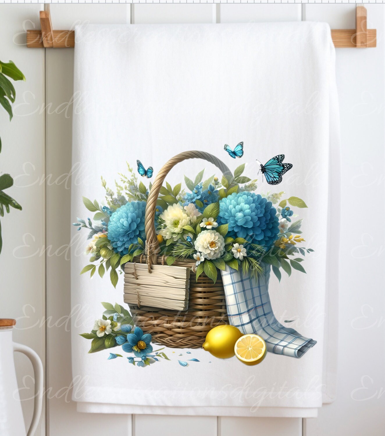 FLORAL TEA TOWEL sublimation package of 5 high definition 300png, transparent add your own text
