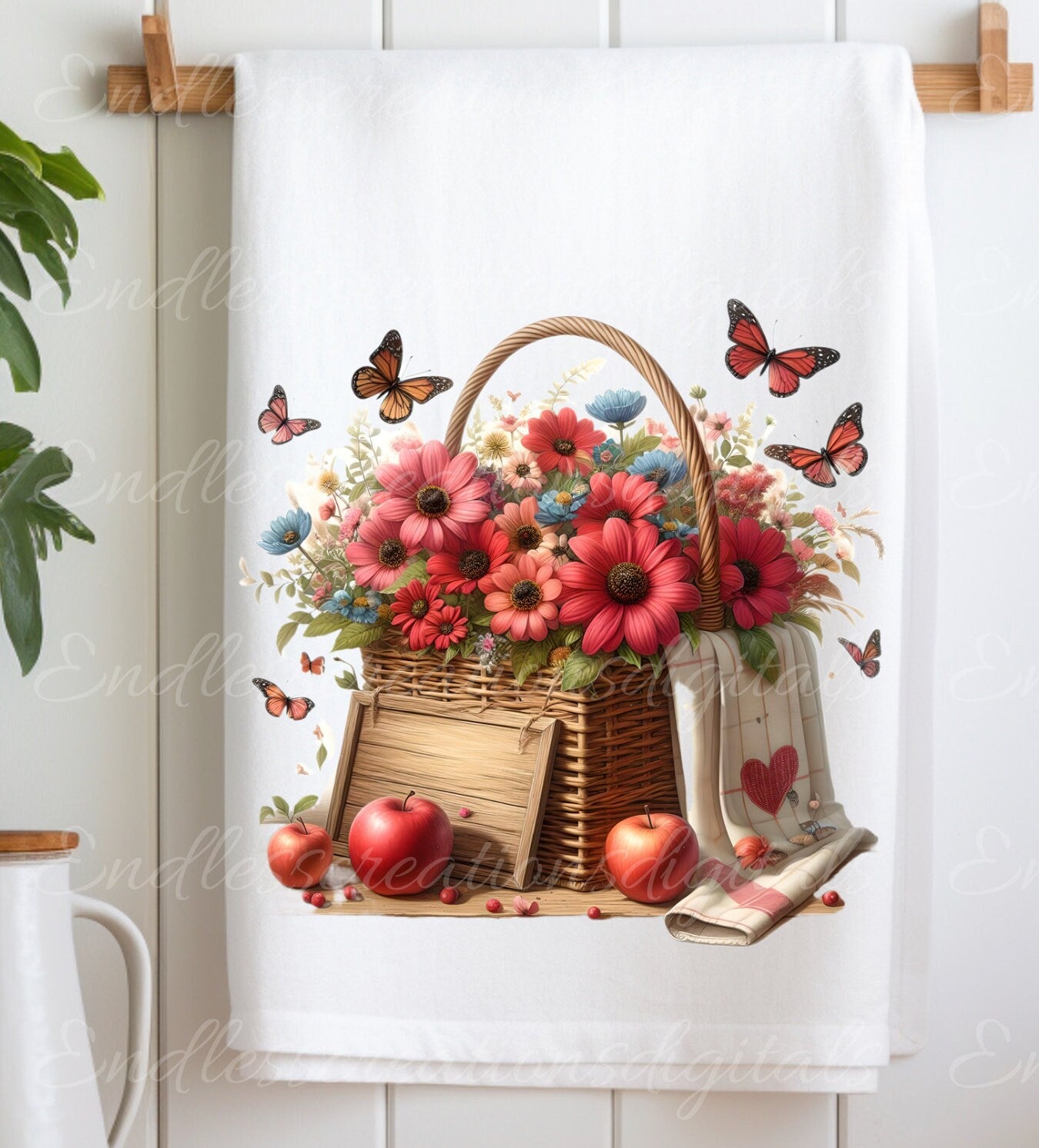 FLORAL TEA TOWEL sublimation package of 5 high definition 300png, transparent add your own text