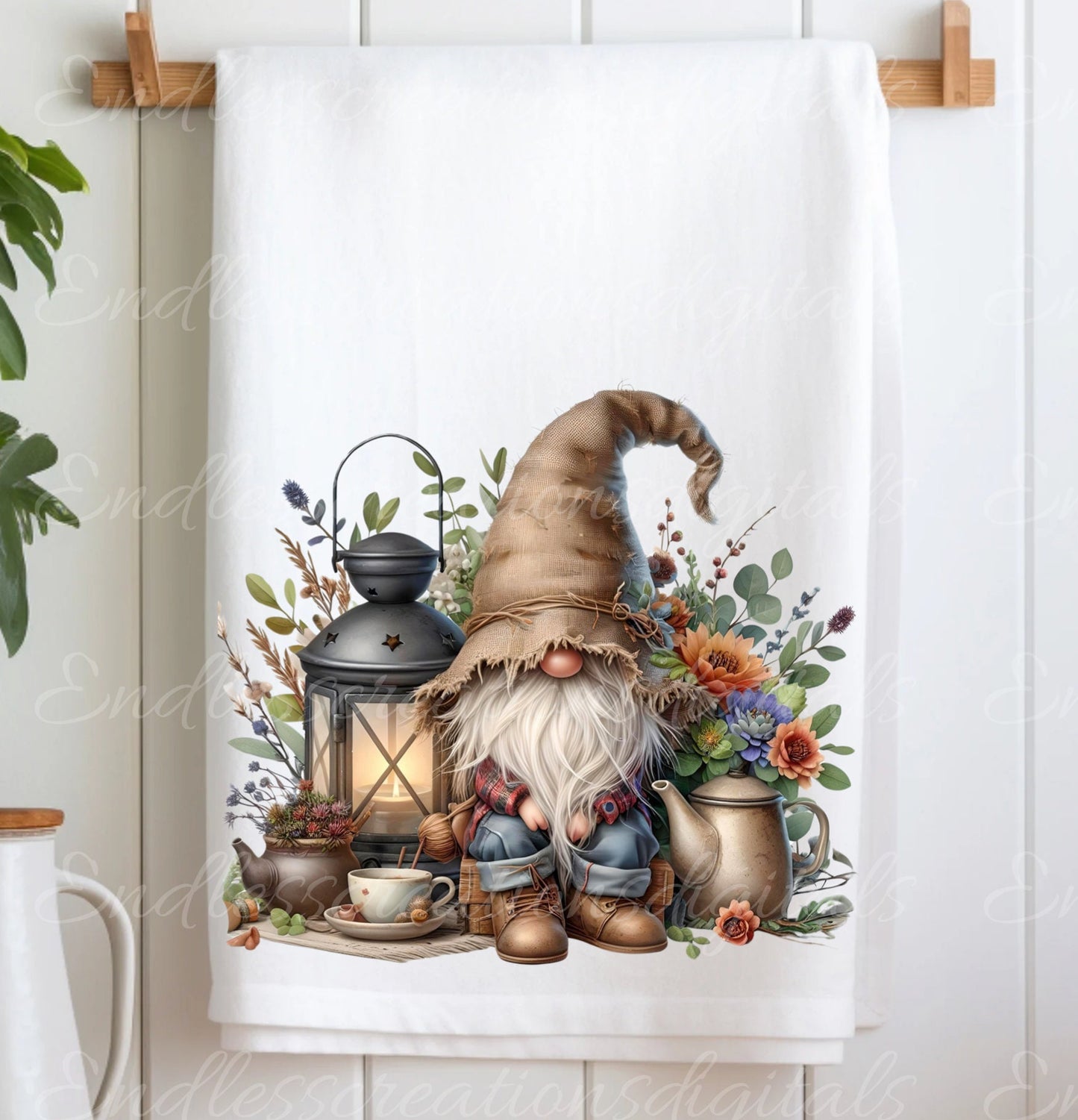 GNOME TEA TOWEL sublimation package of 5 high definition 300png, transparent add your own text