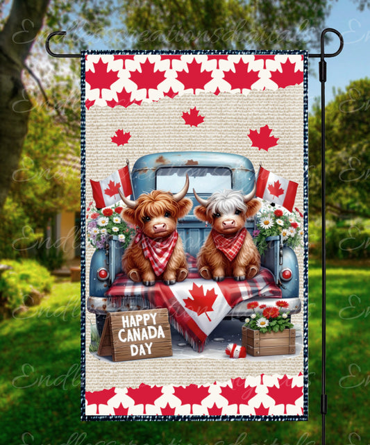 CANADA DAY HIGHLAND COWS GARDEN FLAG