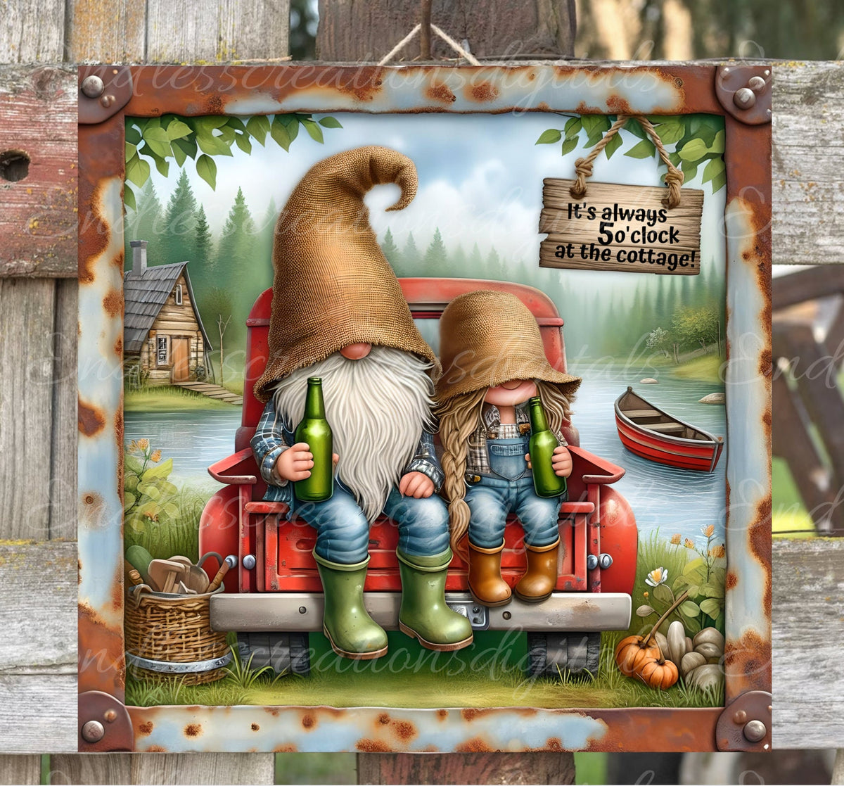 COTTAGE GNOMES SUBLIMATION door hanger, wreath sign png, for sublimation high resolution