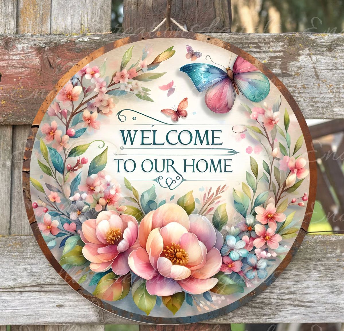 WELCOME DOOR HANGER, wreath sign png, for sublimation high resolution 2 round png 300dpi, 1 blank for your own text