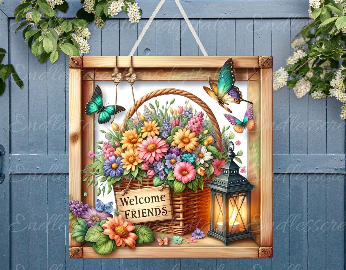 WELCOME SQUARE DOOR hanger, wreath sign png, for sublimation high resolution 2 round files 1 blank for your own text