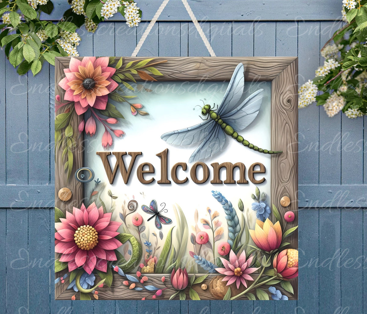WELCOME SQUARE DOOR hanger, wreath sign png, for sublimation high resolution