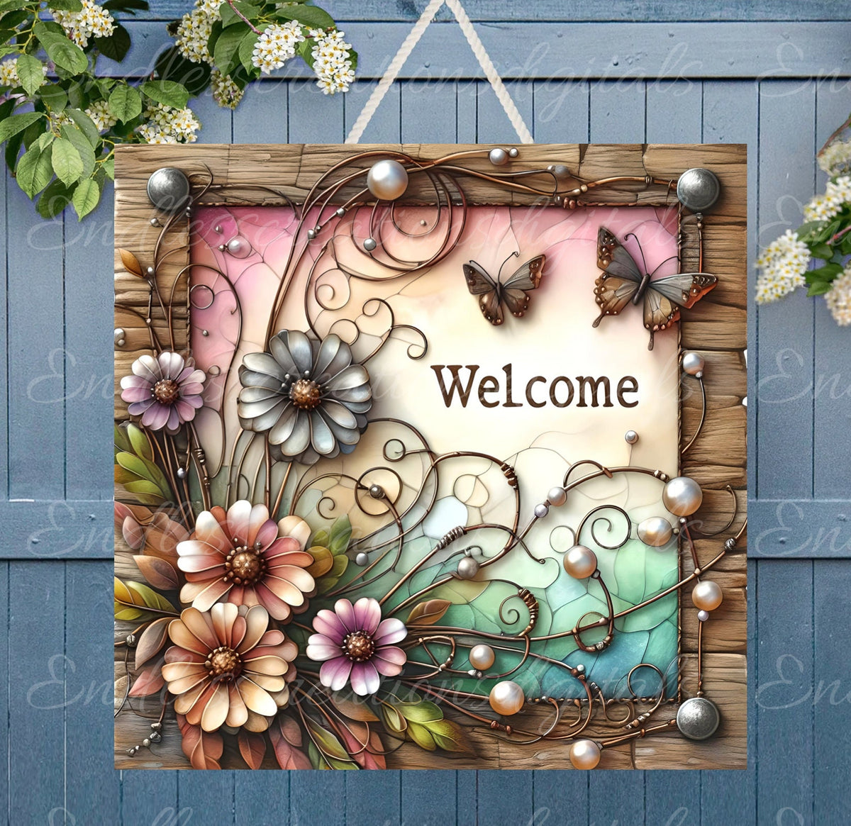 WELCOME SQUARE DOOR hanger, wreath sign png, for sublimation high resolution