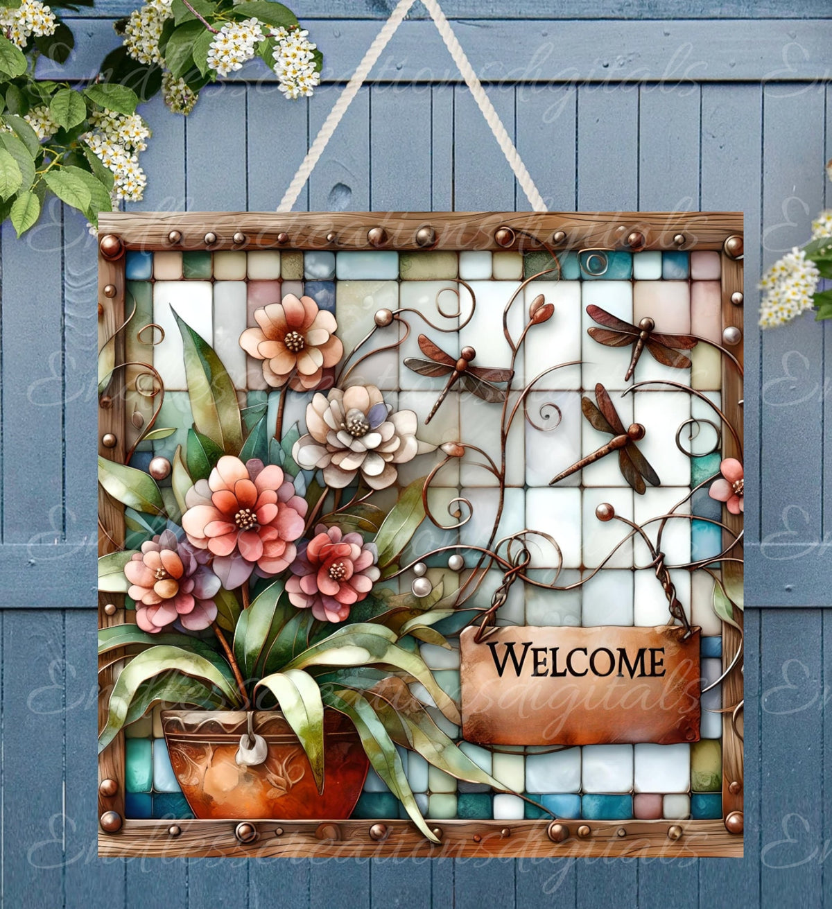 WELCOME SQUARE DOOR hanger, wreath sign png, for sublimation high resolution