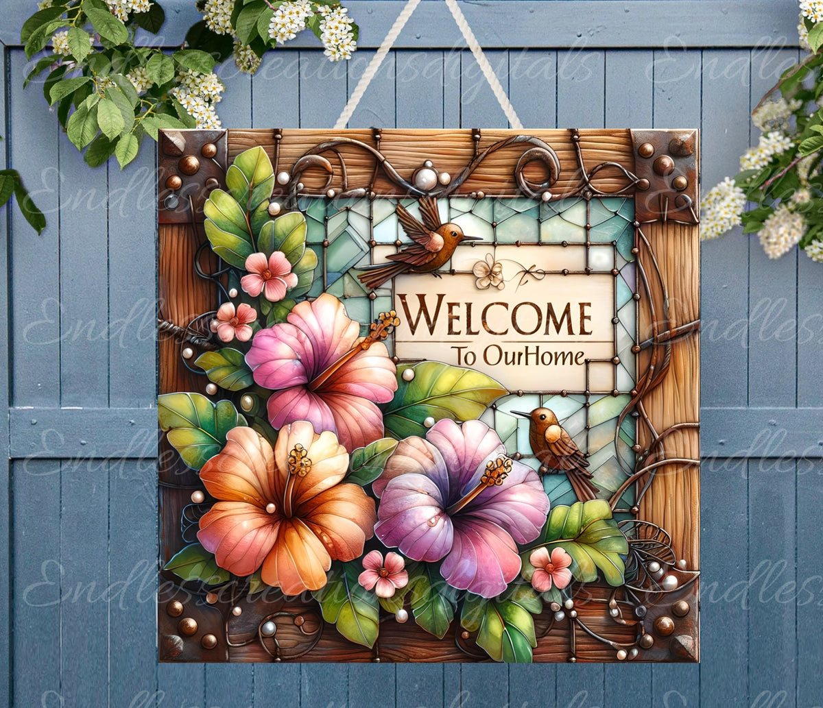WELCOME SQUARE DOOR hanger, wreath sign png, for sublimation high resolution,