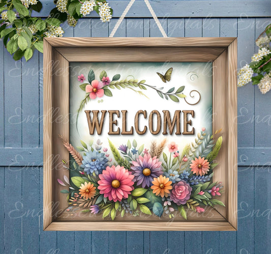 WELCOME SQUARE DOOR hanger, wreath sign png, for sublimation high resolution,