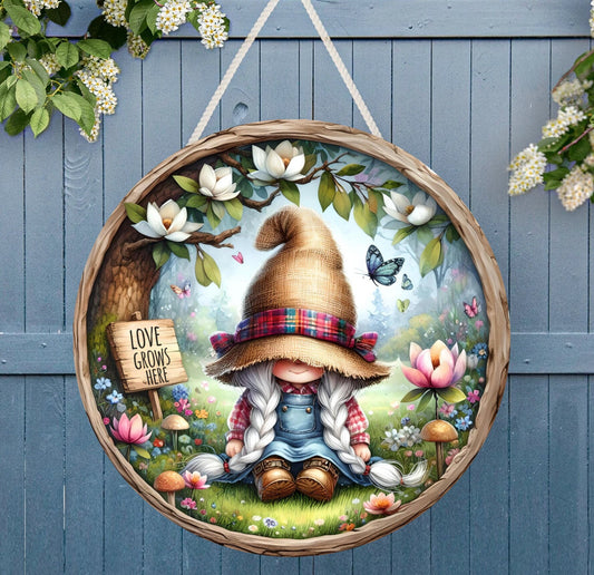 LOVE GROWS HERE door hanger, wreath sign png, for sublimation high resolution