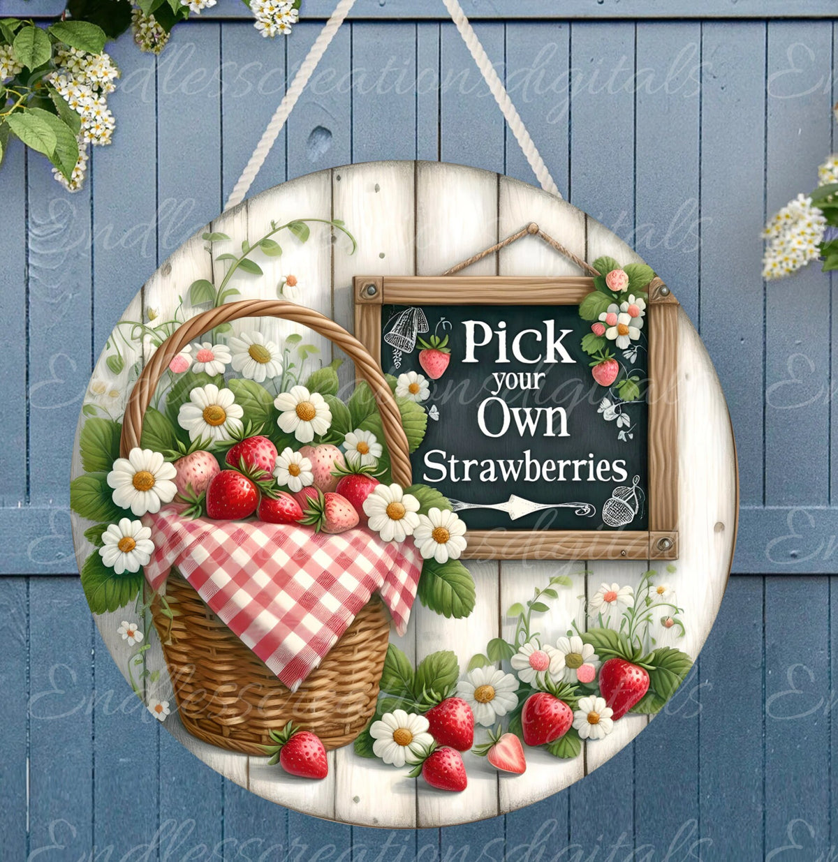 STRAWBERRY BASKET door hanger, wreath sign png, round cutting board for sublimation high resolution