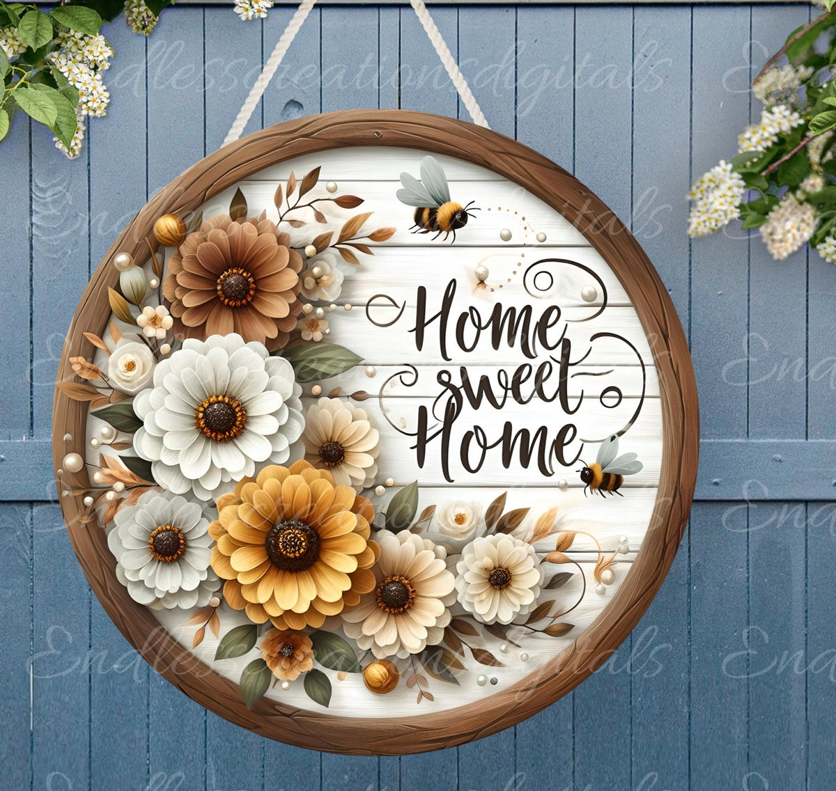 BEES FLORAL DOOR hanger, wreath sign png, for sublimation high resolution,