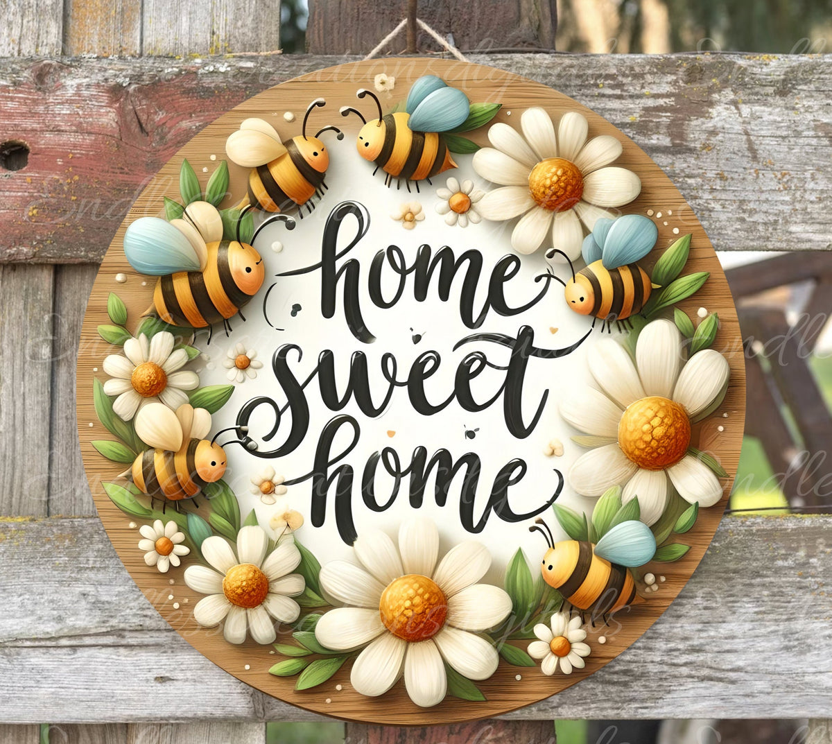 BEE HOME SWEET home door hanger, wreath sign png, for sublimation high resolution
