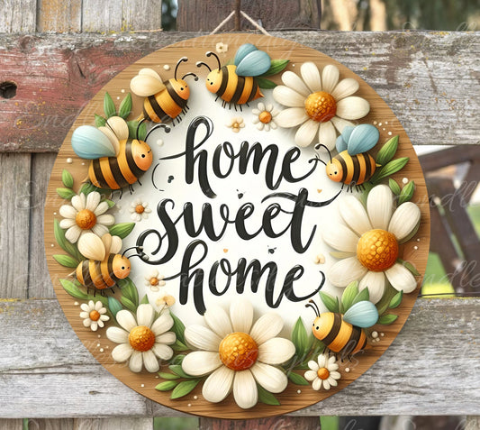 BEE HOME SWEET home door hanger, wreath sign png, for sublimation high resolution