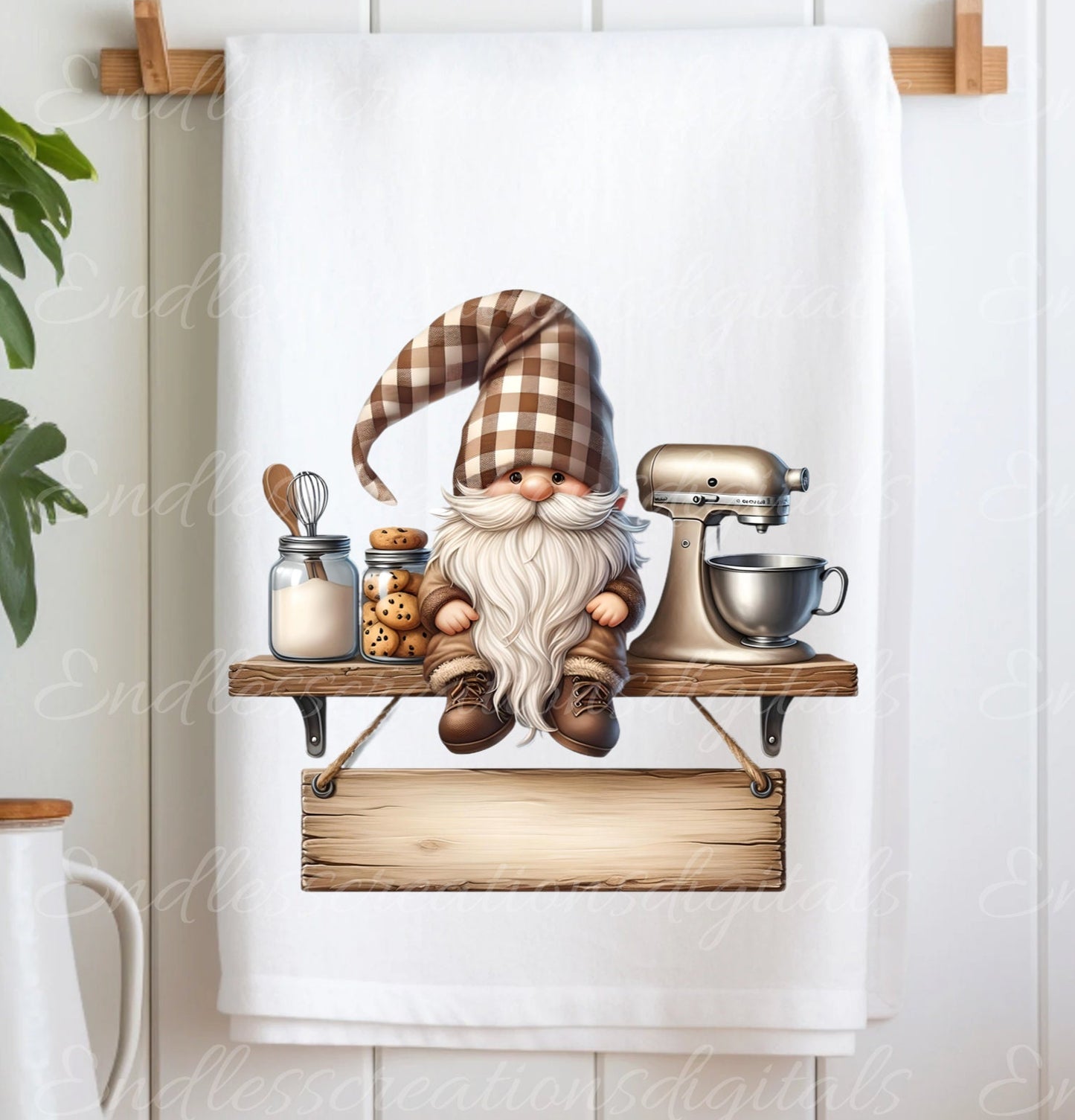 TEA TOWEL GNOME sublimation package of 5 high definition 300png, transparent add your own text