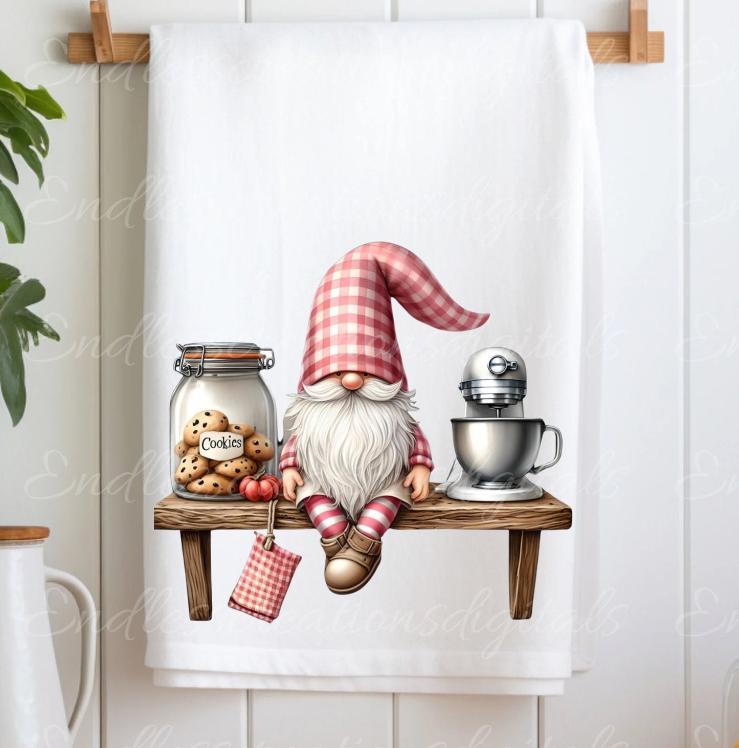 TEA TOWEL GNOME sublimation package of 5 high definition 300png, transparent add your own text