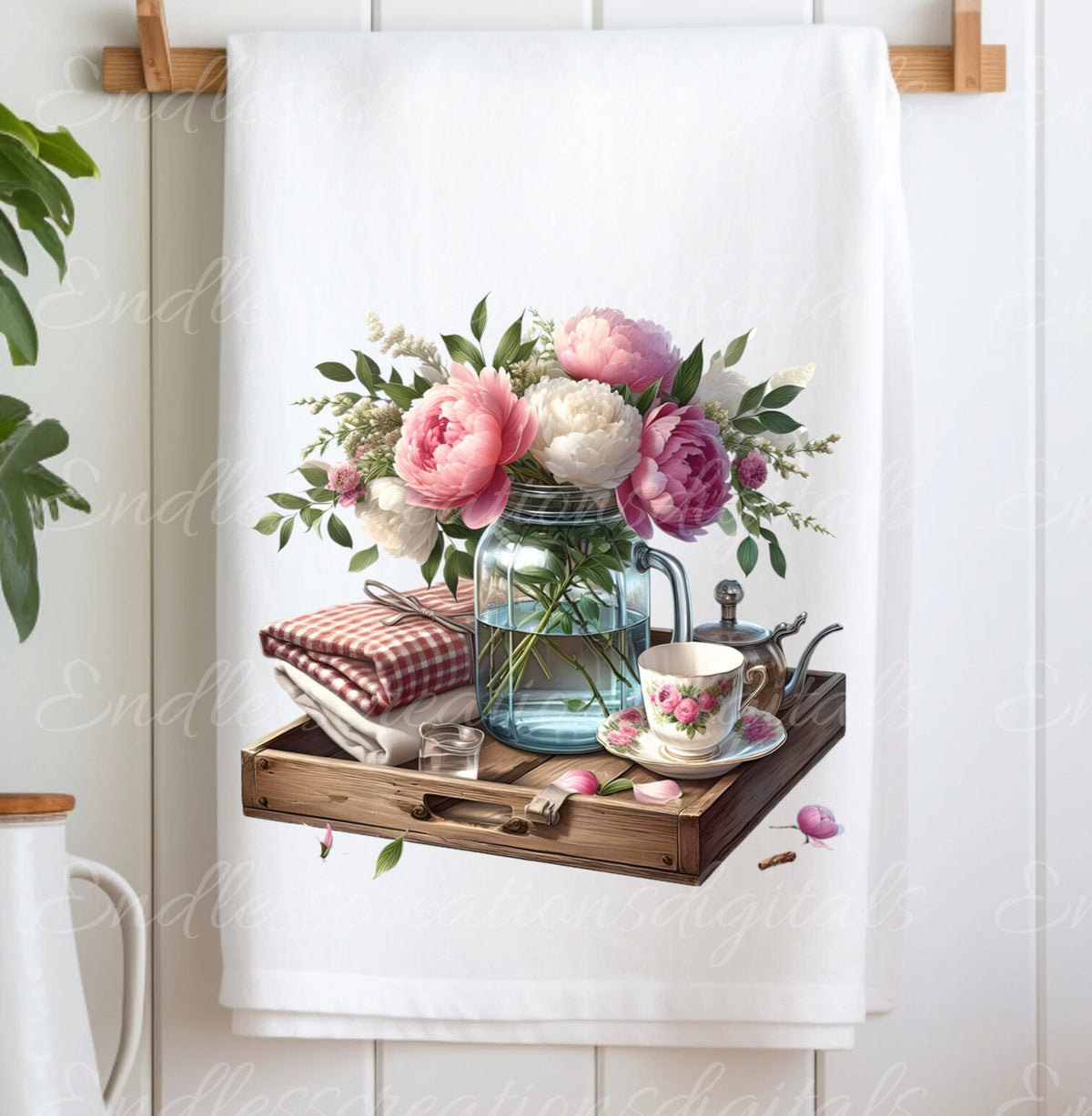 TEA TOWEL Floral sublimation package of 5 high definition 300png, transparent add your own text