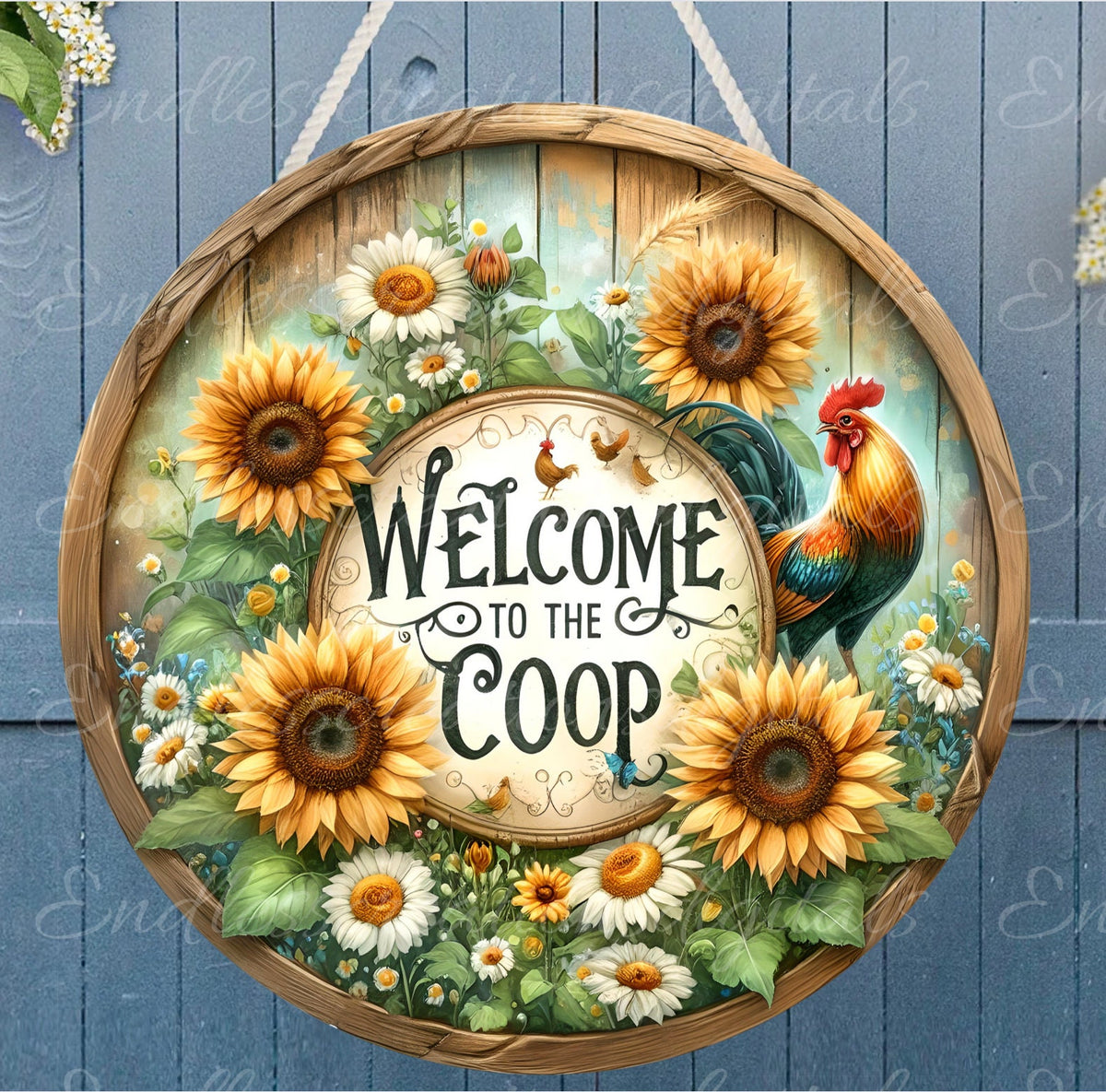 WELCOME ROOSTER DOOR hanger, wreath sign, png, for sublimation high resolution