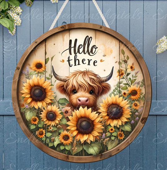 HIGHLAND COW DOOR hanger, wreath sign, round cutting board png, for sublimation high resolution,2 files for download, 1 add your own text
