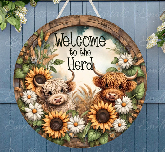HIGHLAND COW DOOR hanger, wreath sign, round cutting board png, for sublimation high resolution,2 files for download, 1 add your own text