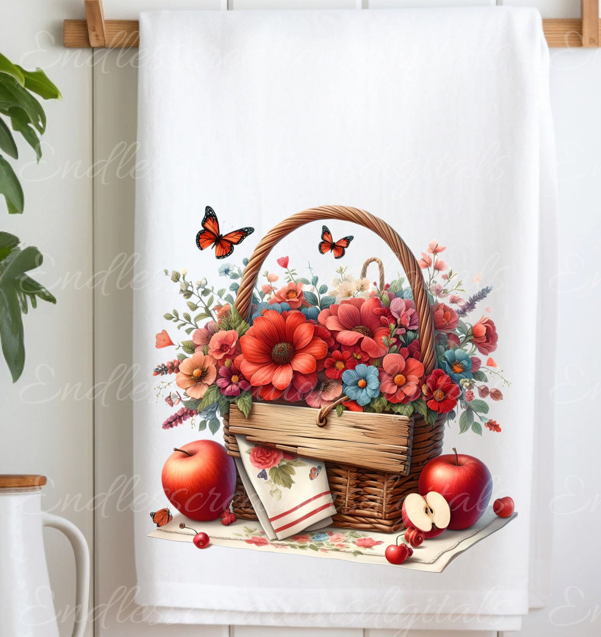 FLORAL TEA TOWEL sublimation package of 5 high definition 300png, transparent add your own text DIGITAL DOWNLOAD ONLY