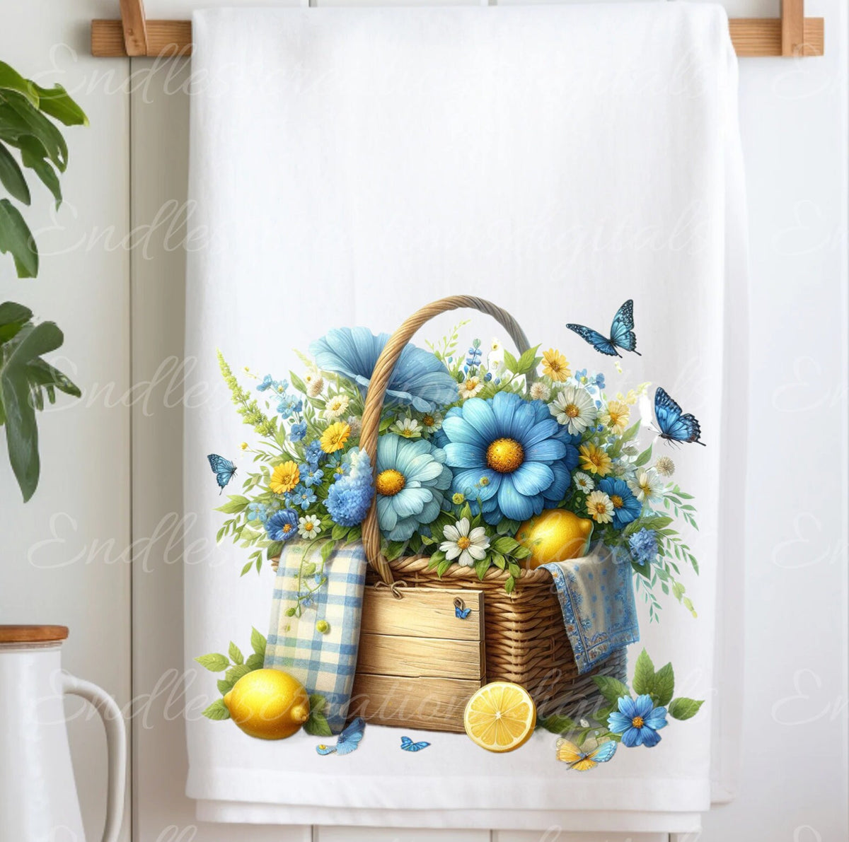 FLORAL TEA TOWEL sublimation package of 5 high definition 300png, transparent add your own text DIGITAL DOWNLOAD ONLY