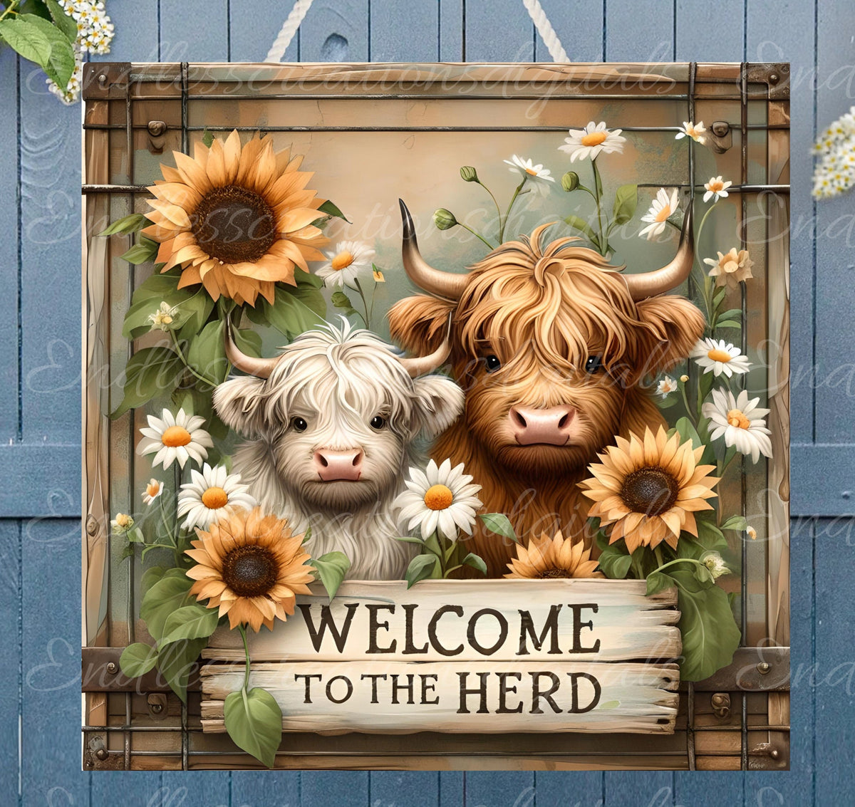 HIGHLAND COW DOOR hanger, wreath sign, square cutting board png, for sublimation high resolution 2  files, 1 blank for your own text