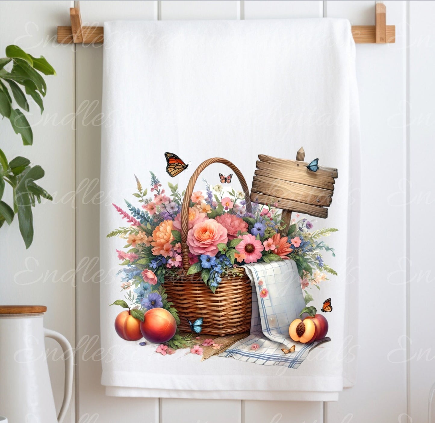 FLORAL TEA TOWEL sublimation package of 5 high definition 300png, transparent add your own text
