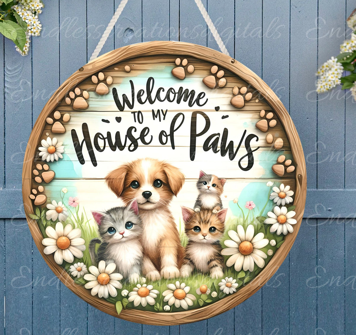 HOUE OF PAWS door hanger, wreath sign, round cutting board png, for sublimation high resolution