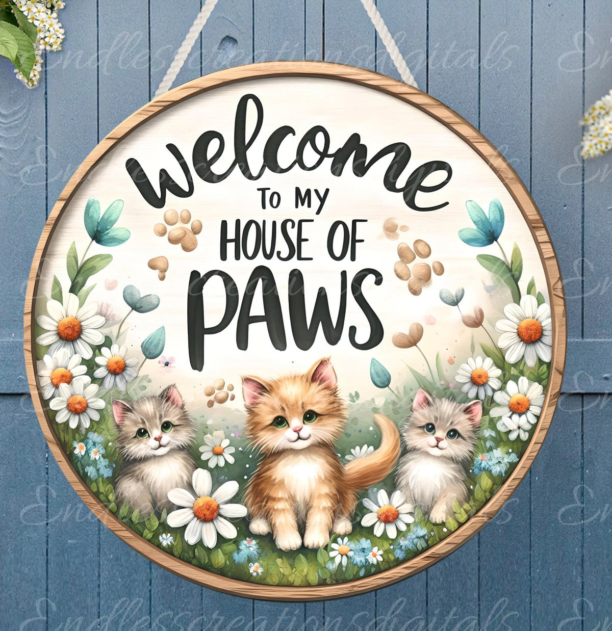 HOUE OF PAWS door hanger, wreath sign, round cutting board png, for sublimation high resolution