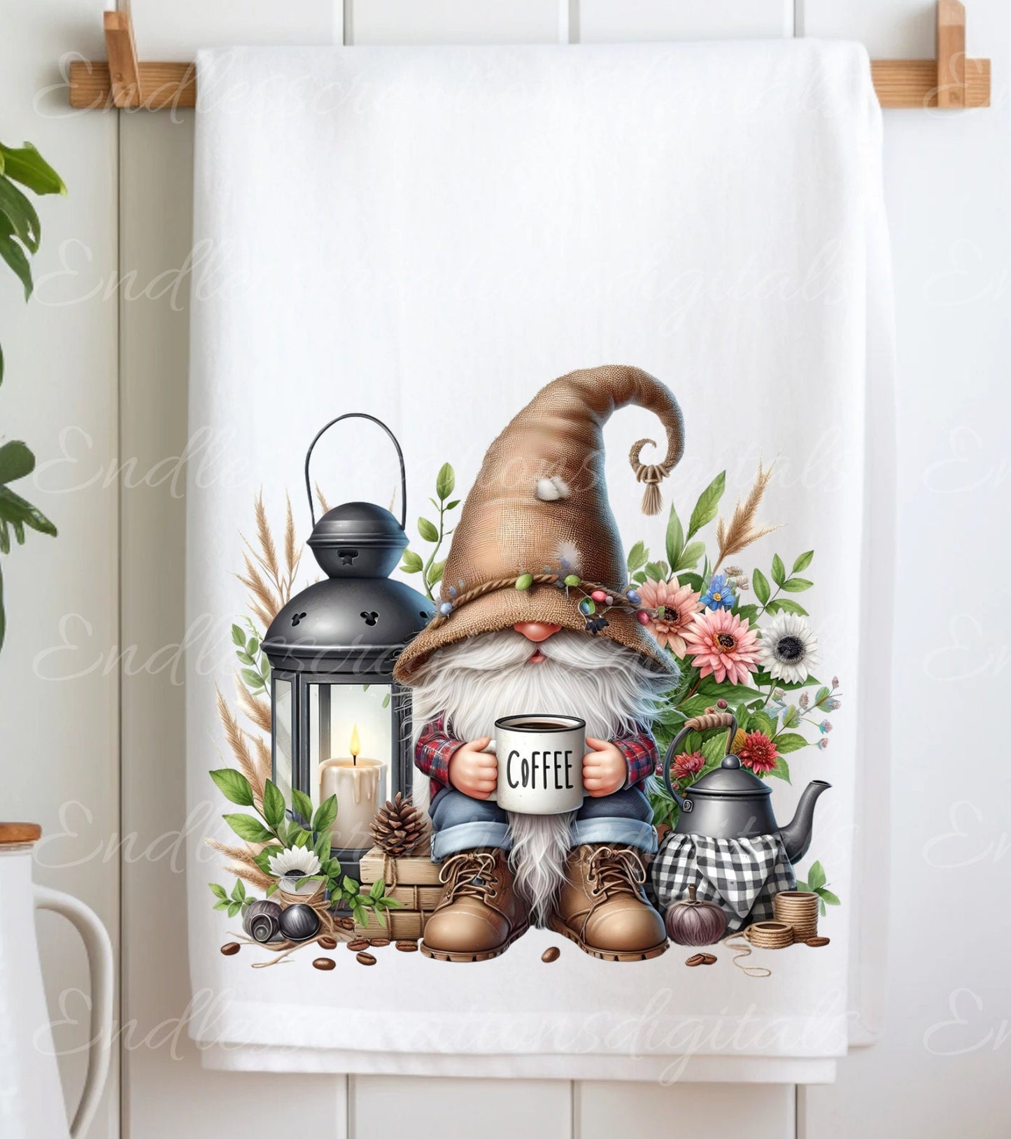 GNOME TEA TOWEL sublimation package of 5 high definition 300png, transparent add your own text