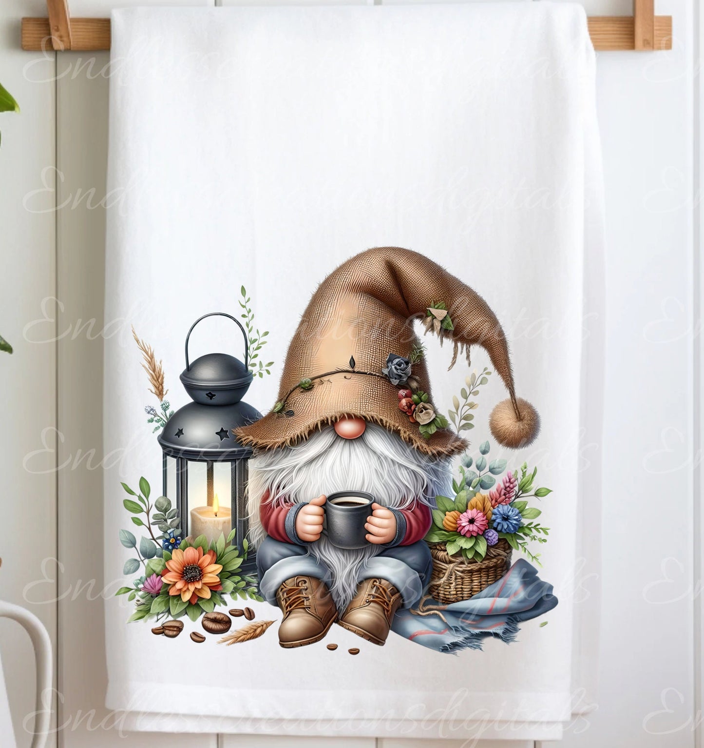 GNOME TEA TOWEL sublimation package of 5 high definition 300png, transparent add your own text