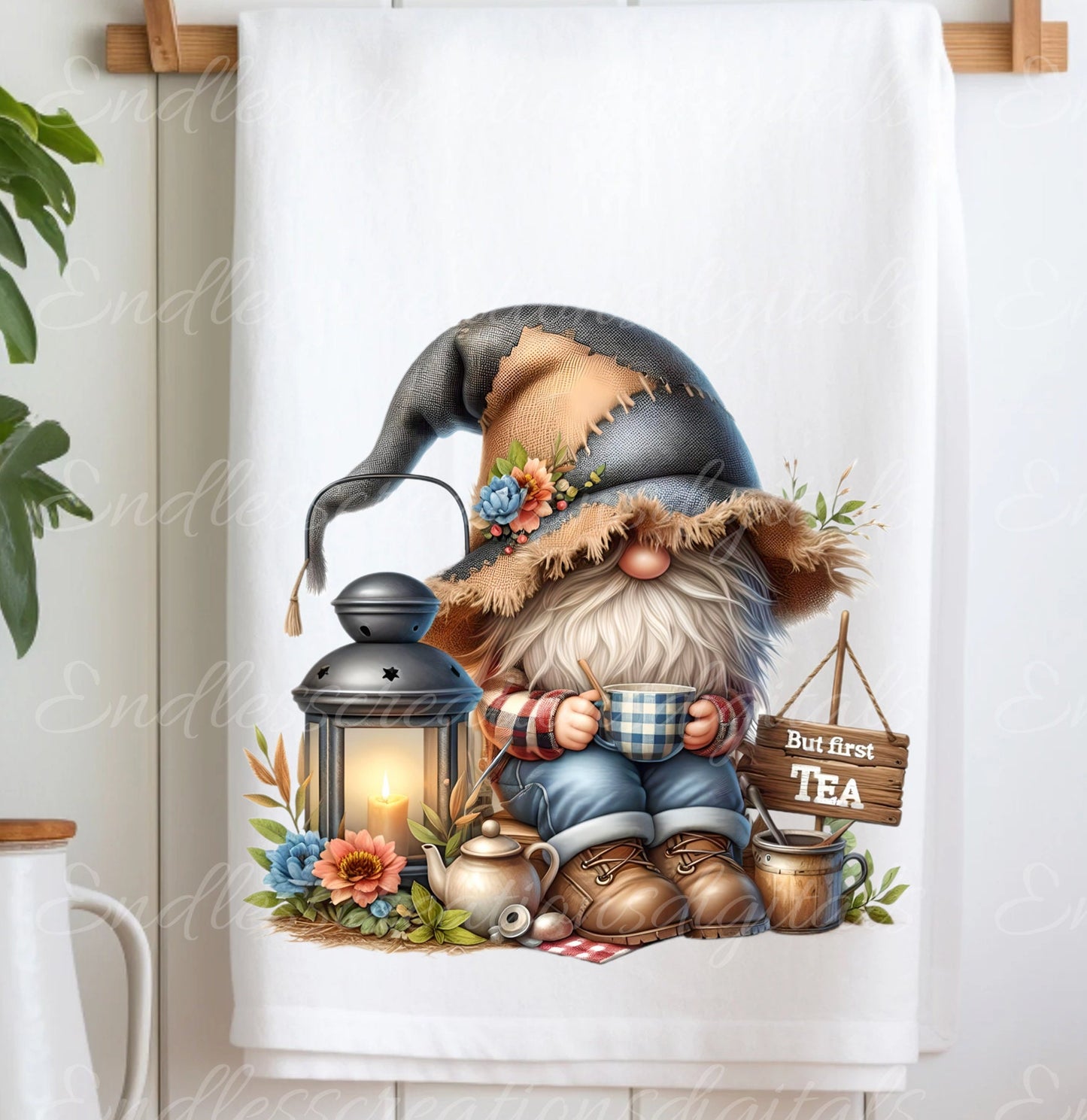 GNOME TEA TOWEL sublimation package of 5 high definition 300png, transparent add your own text