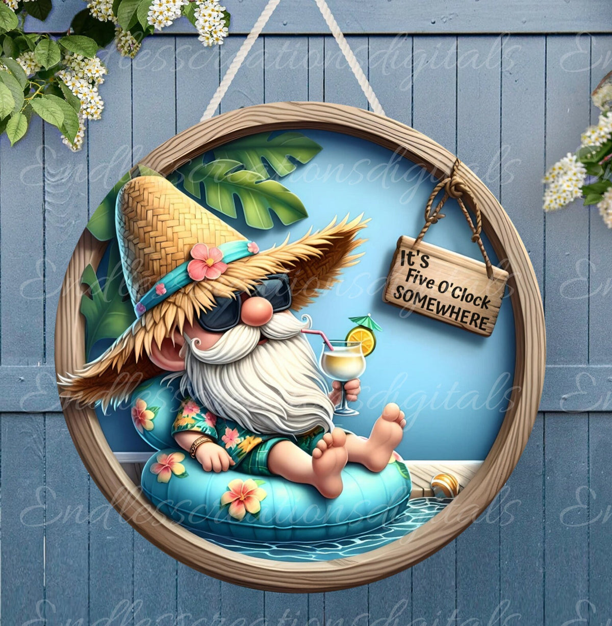 POOL GNOME SUBLIMATION door hanger, wreath sign png, for sublimation high resolution 2 files, 1 add your own text