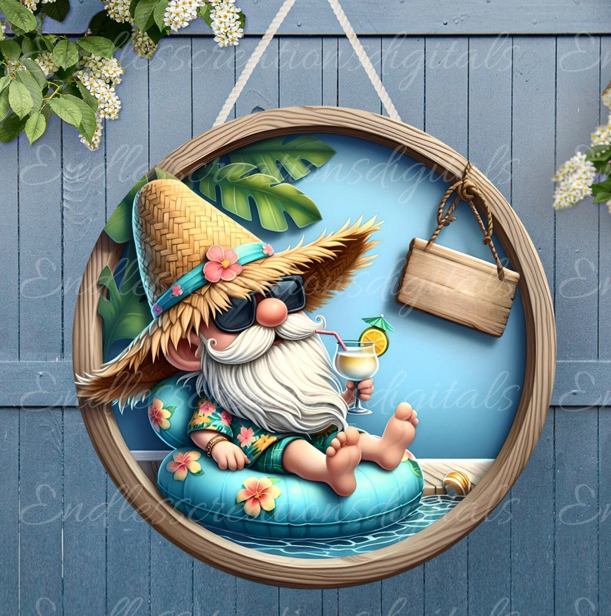 POOL GNOME SUBLIMATION door hanger, wreath sign png, for sublimation high resolution 2 files, 1 add your own text