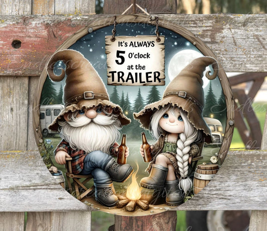 CAMPER GNOMES SUBLIMATION door hanger, wreath sign png, for sublimation high resolution, 2 files, 1 add your own text